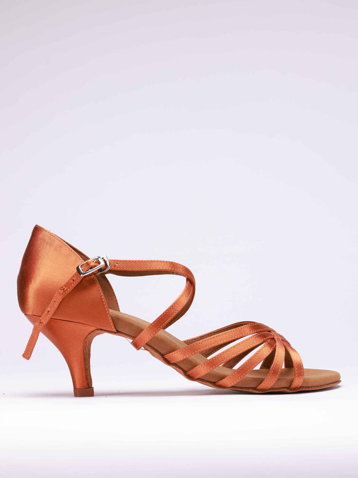 Chaussures de Danse Latine Emma pour Femme - Talons Moyens couleur Tannée - vue de côté