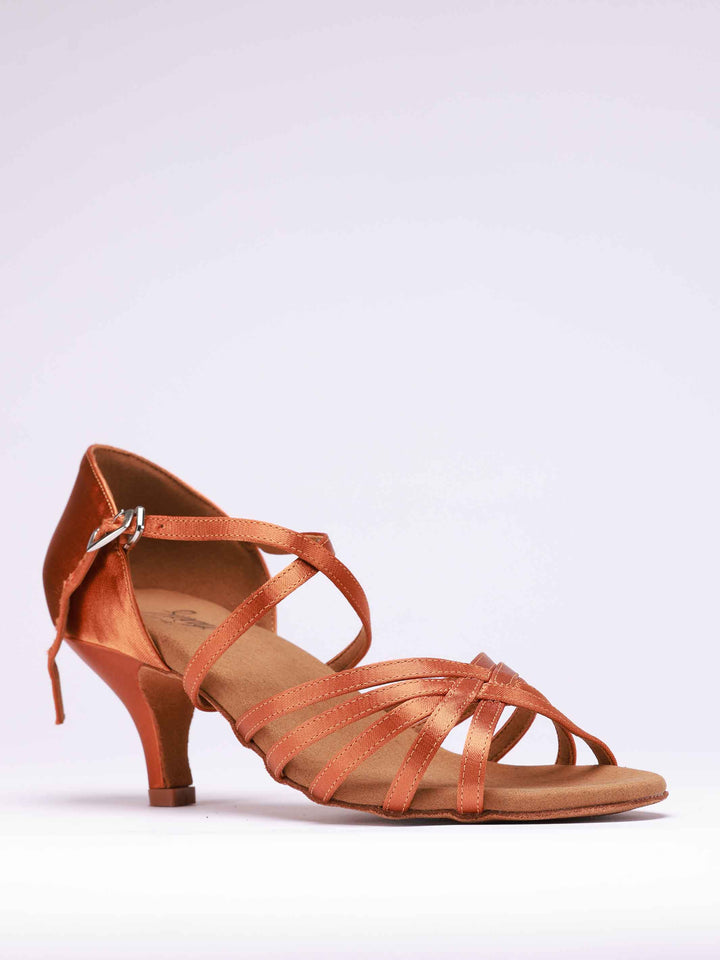 Chaussures de Danse Latine Emma pour Femme - Talons Moyens couleur Tannée