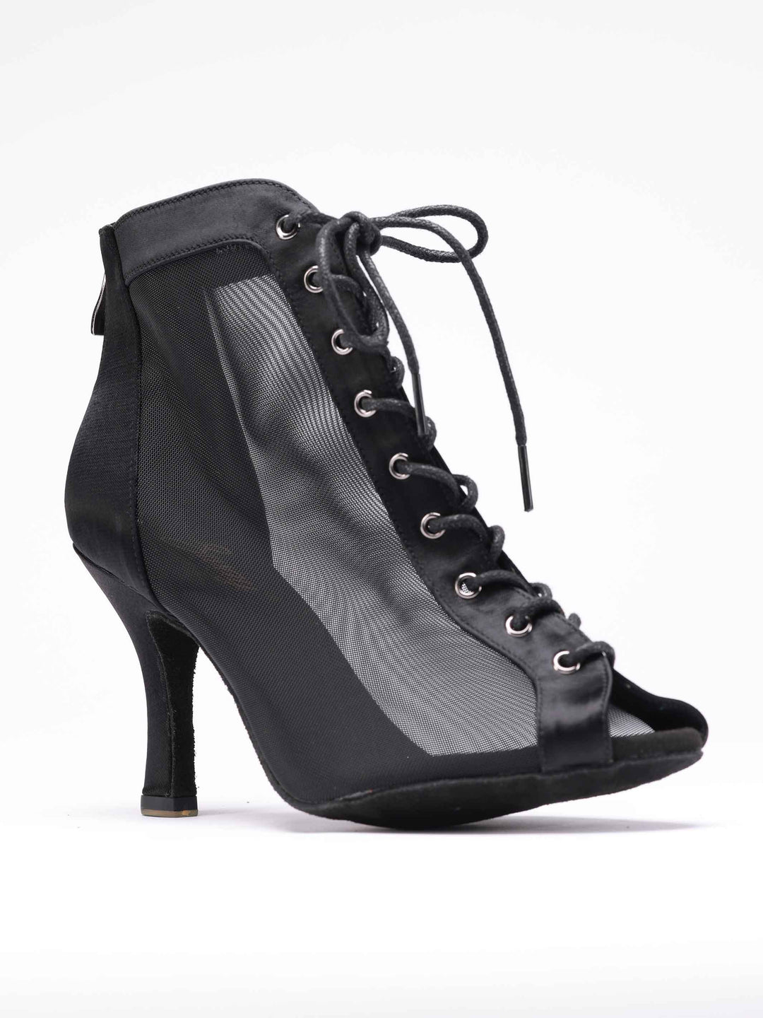 Chaussures de danse latine pour femme, modèle Luciana, panneaux latéraux en mesh respirant, laçage à l'avant et fermeture éclair à l'arrière, couleur noir