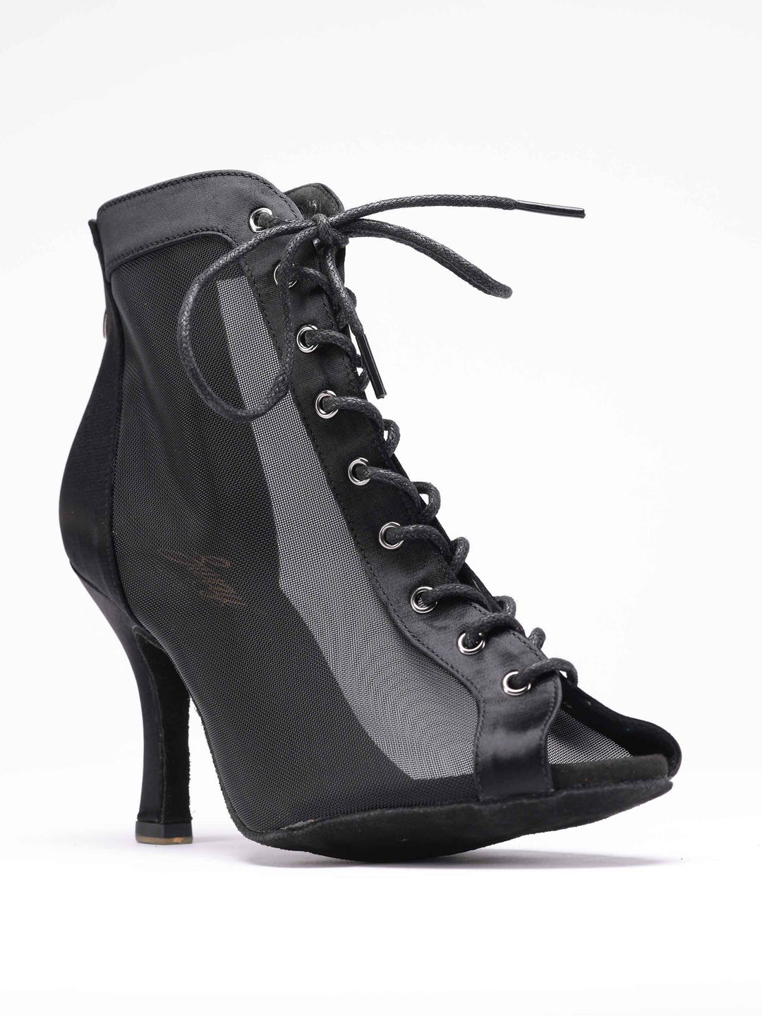 Chaussures de danse latine pour femme, modèle Luciana, panneaux latéraux en mesh respirant, laçage à l'avant et fermeture éclair à l'arrière, couleur noir