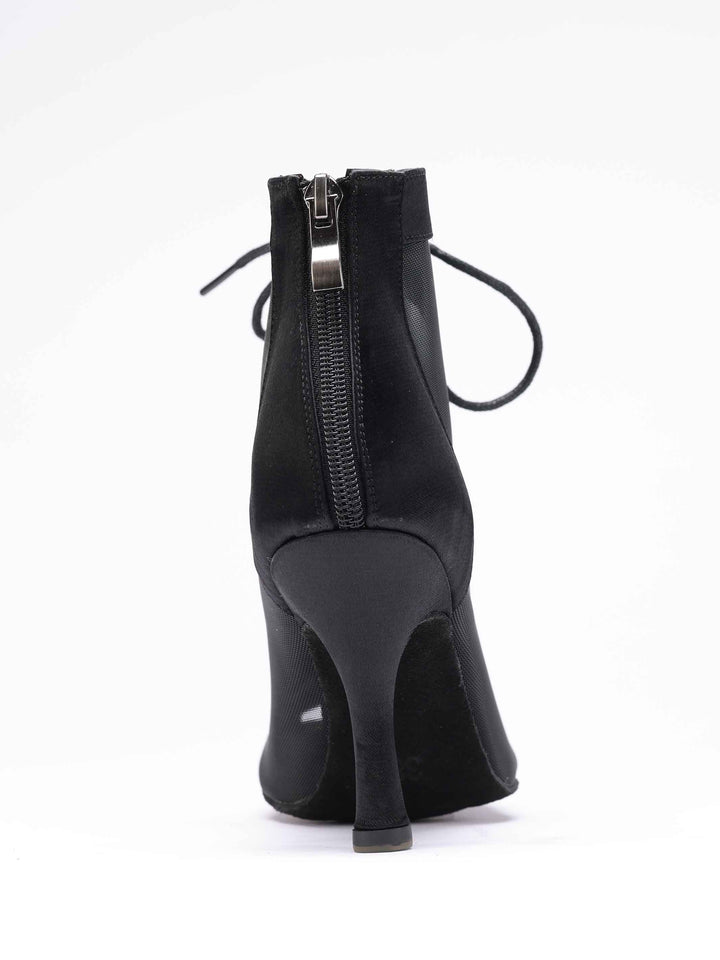 Chaussures de danse latine pour femme, modèle Luciana, panneaux latéraux en mesh respirant, laçage à l'avant et fermeture éclair à l'arrière, couleur noir - vue arrière