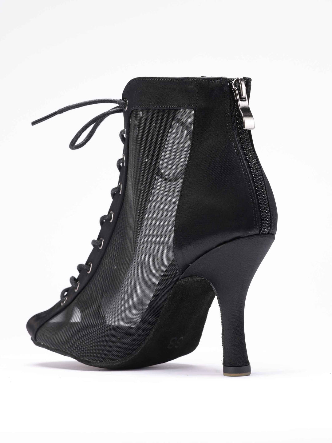 Chaussures de danse latine pour femme, modèle Luciana, panneaux latéraux en mesh respirant, laçage à l'avant et fermeture éclair à l'arrière, couleur noir - vue arrière