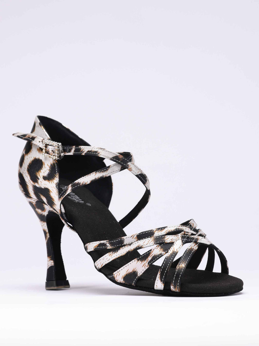 Chaussures de danse latine pour femme, modèle Penelope, avec 5 lanières à l'avant et motif léopard