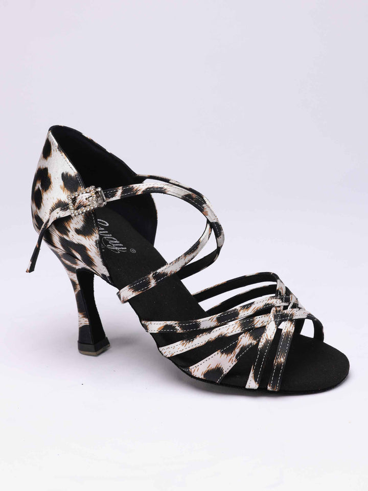 Chaussures de danse latine pour femme, modèle Penelope, avec 5 lanières à l'avant et motif léopard - vue de haut