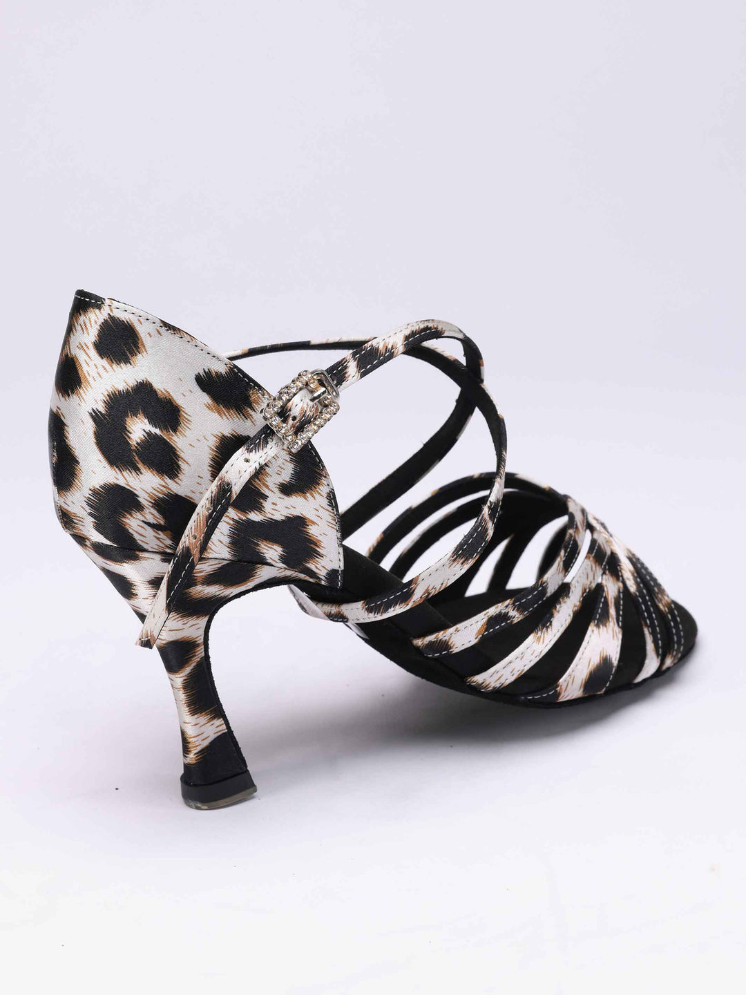 Chaussures de danse latine pour femme, modèle Penelope, avec 5 lanières à l'avant et motif léopard - vue arrière