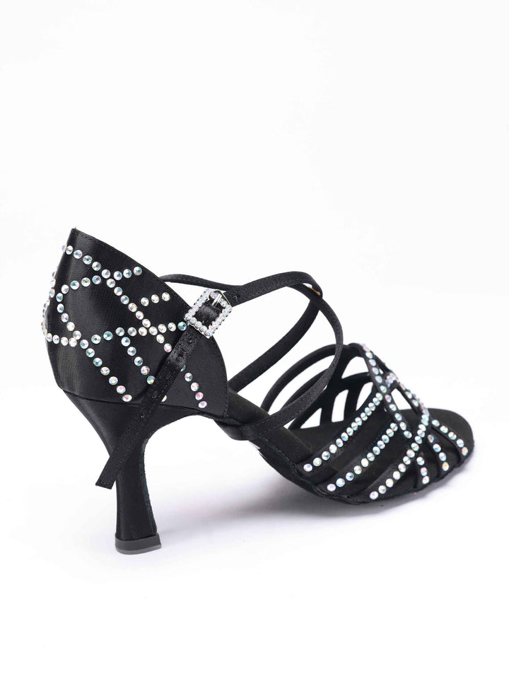 Chaussures de danse latine pour femme modèle Vanessa, avec des détails de strass sur la chaussure et la boucle, couleur noire - vue arrière