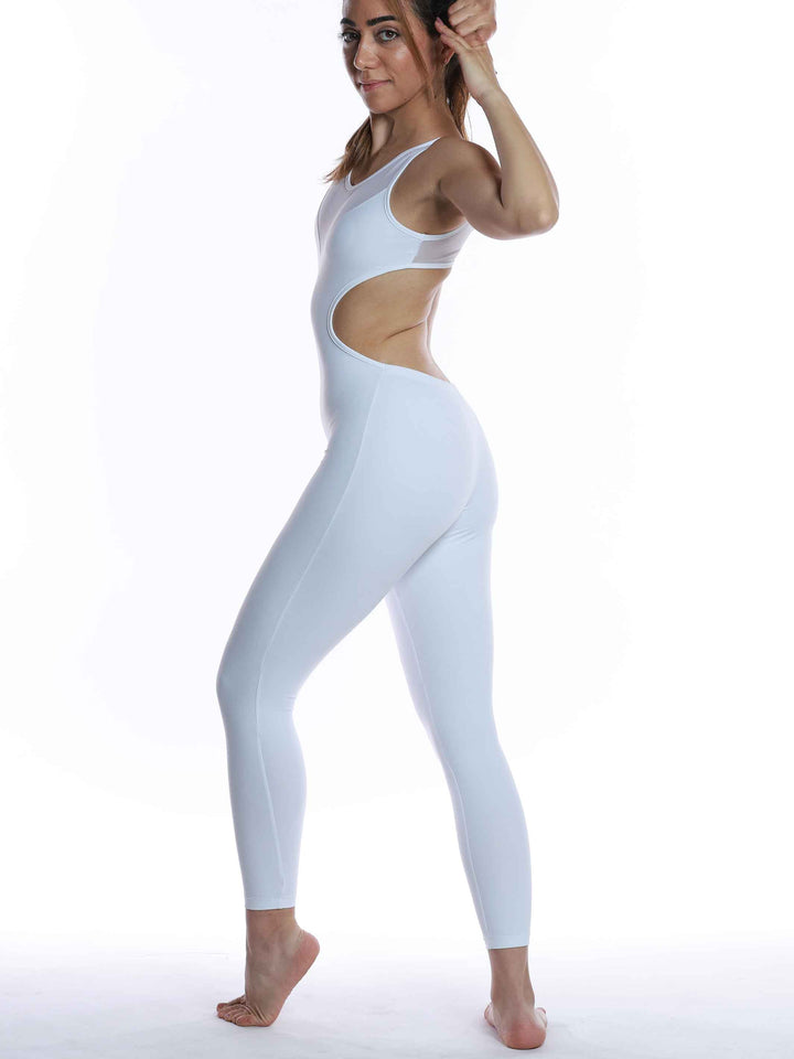 Combinaison de danse blanche mesh transparent - vue latérale