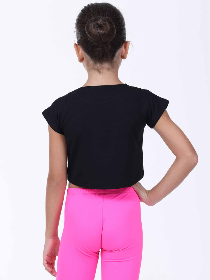Vue arrière du crop top de danse noir pour fille – coupe droite et manches courtes.