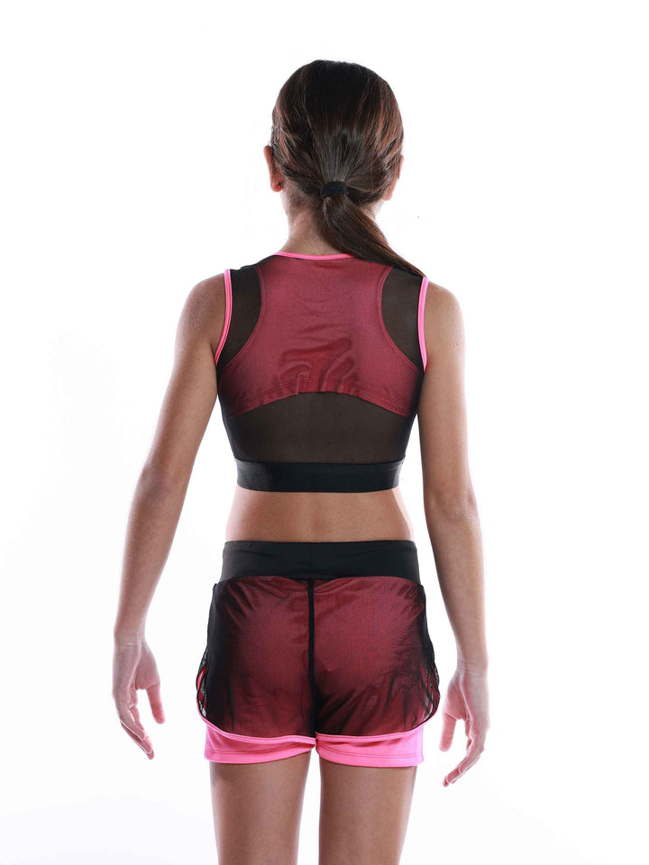 Ensemble Active Mesh noir et rose vif pour filles - détail du tissu mesh