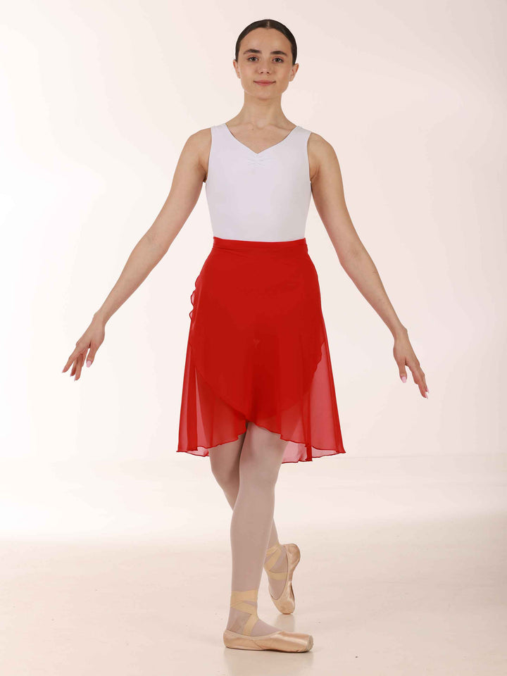 Jupe longue portefeuille en mousseline pour la danse, femme, couleur rouge