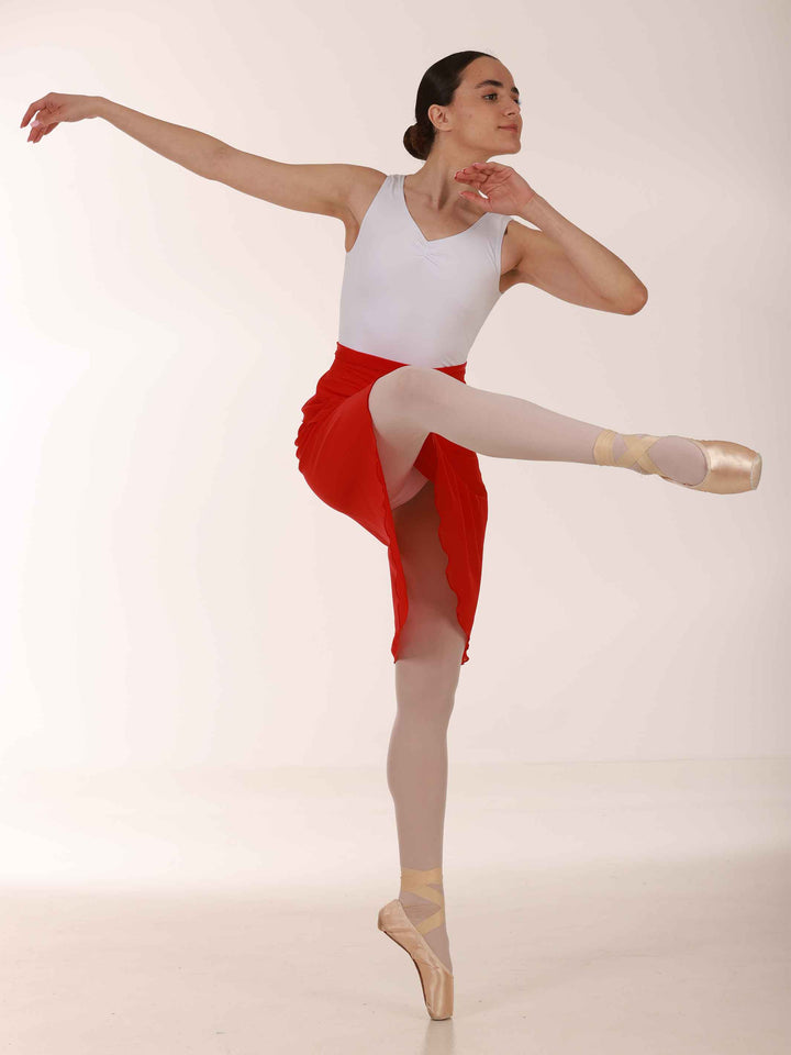 Jupe longue portefeuille en mousseline pour la danse, femme, couleur rouge - vue en mouvement