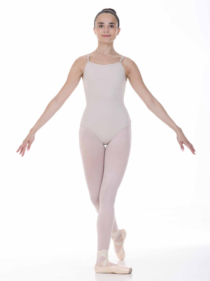 Justaucorps pour femme à bretelles ajustables pour ballet, beige, assorti avec une jupe noir. Doté de bretelles réglables et d&