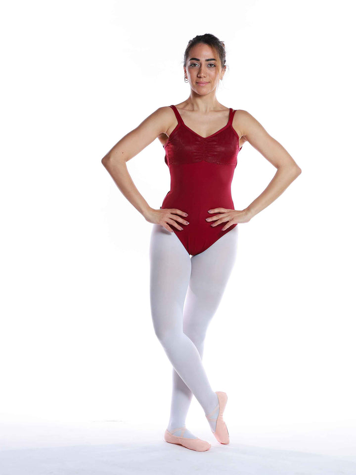 Justaucorps de ballet camisole bourgogne avec dentelles - vue complète de face