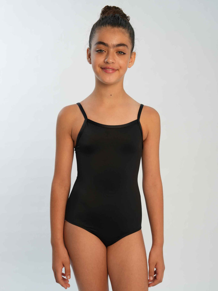 Justaucorps de ballet camisole ajustable pour fille, encolure droite et dos dégagé, couleur noir