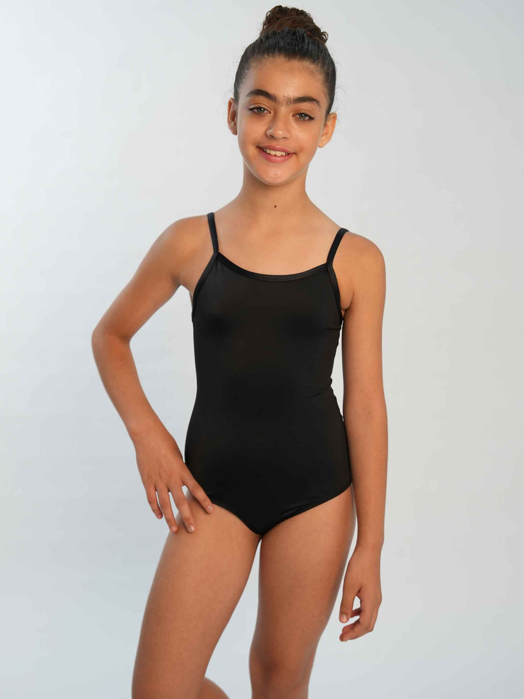 Justaucorps de ballet camisole ajustable pour fille, encolure droite et dos dégagé, couleur noir - vue de face
