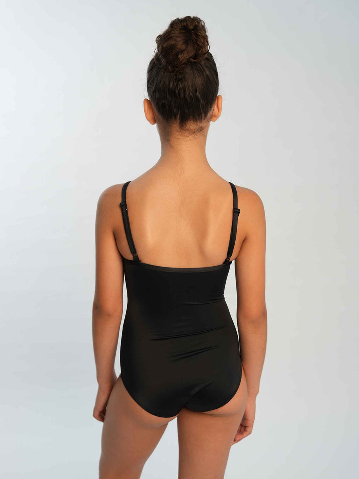 Justaucorps de ballet camisole ajustable pour fille, encolure droite et dos dégagé, couleur noir - vue arrière