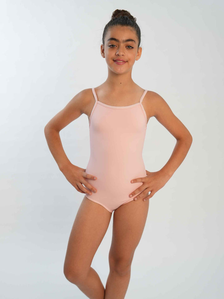 Justaucorps de ballet camisole ajustable pour fille, encolure droite et dos dégagé, couleur rose clair - vue de face