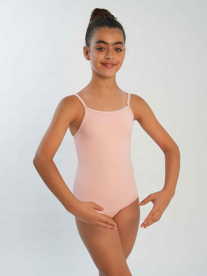 Justaucorps de ballet camisole ajustable pour fille, encolure droite et dos dégagé, couleur rose clair