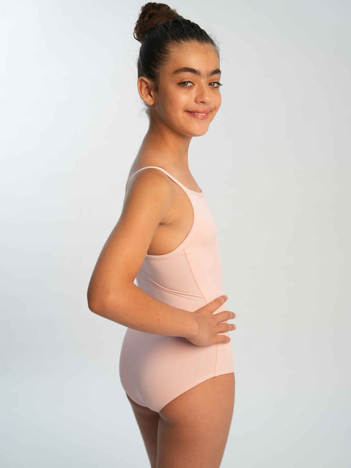Justaucorps de ballet camisole ajustable pour fille, encolure droite et dos dégagé, couleur rose clair - vue latérale