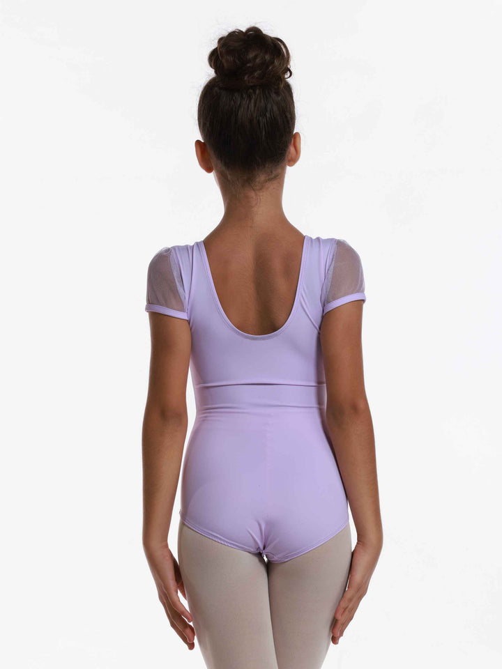 Justaucorps de ballet royal à mancherons en tulle pour filles, décolleté arrondi à l'avant et à l'arrière, couleur lilac - vue arrière