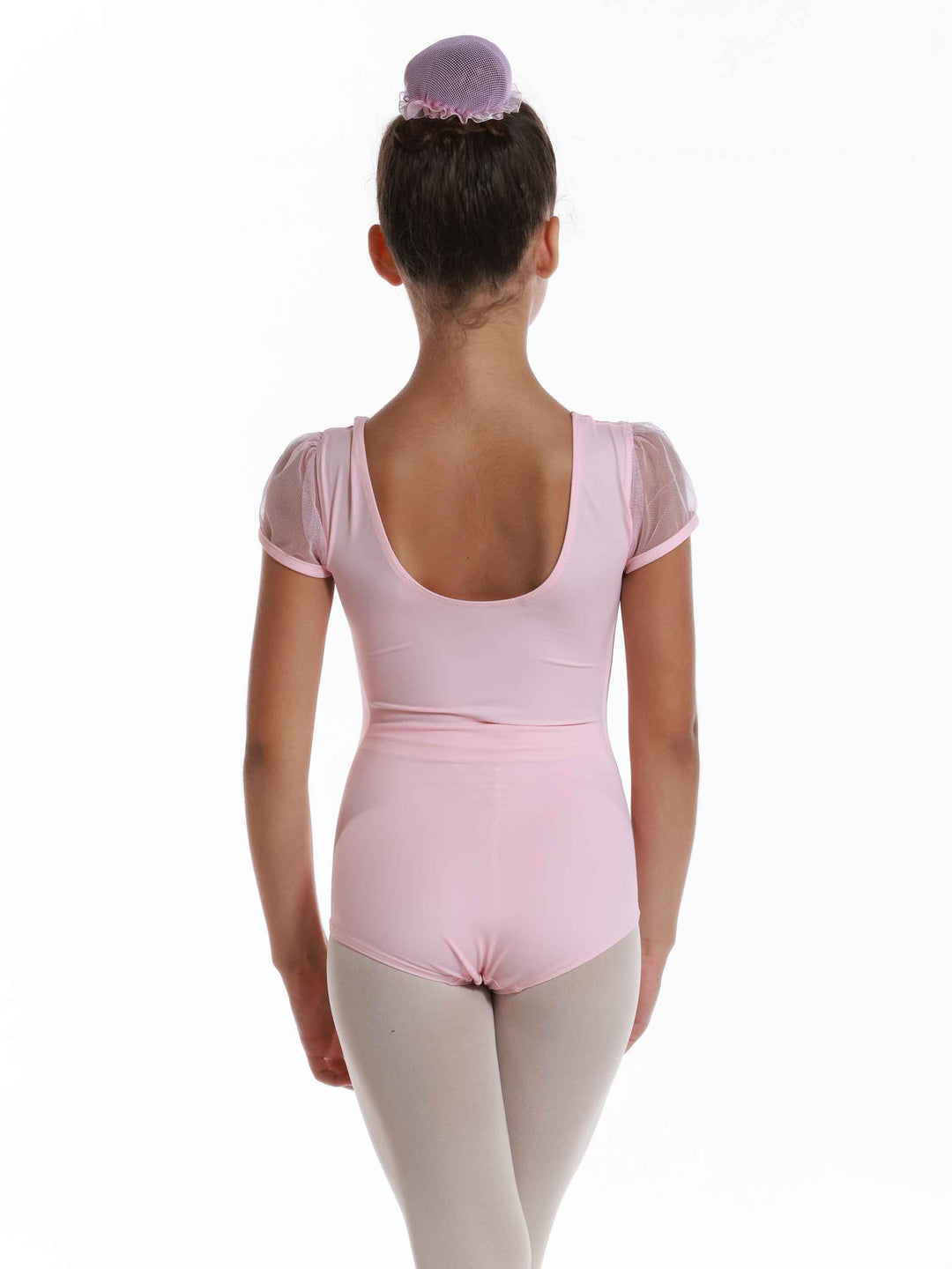 Justaucorps de ballet royal à mancherons en tulle pour filles, décolleté arrondi à l'avant et à l'arrière, couleur rose clair