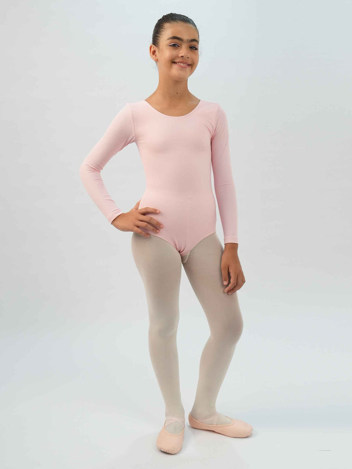 Justaucorps de ballet à manches longues pour fille, couleur rose clair, conçu pour le confort et la performance en danse classique