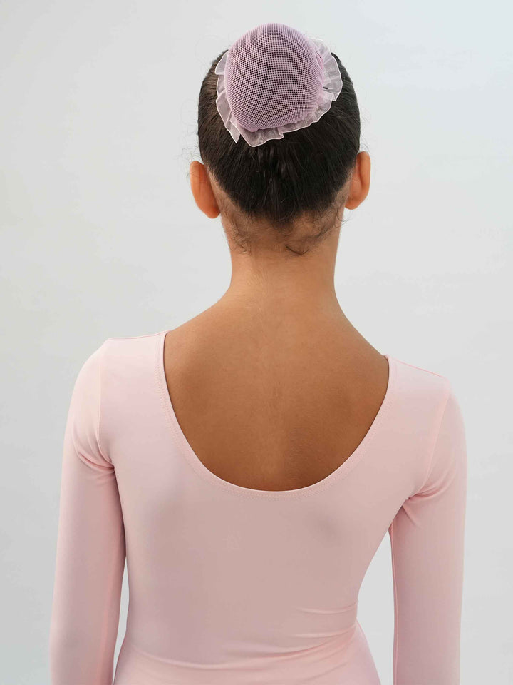 Justaucorps de ballet à manches longues pour fille, couleur rose clair, conçu pour le confort et la performance en danse classique - vue arrière