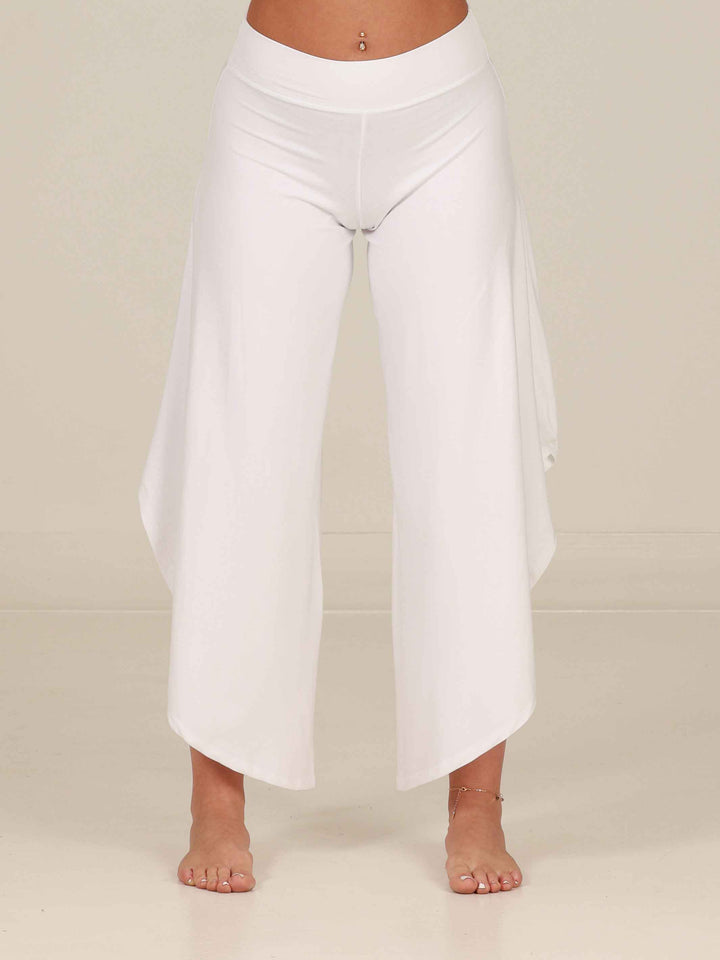 Pantalon flouncy pour danse jazz, danse contemporaine et spectacles pour femme, coupe large et évasée, taille haute pour un ajustement flatteur et sécurisé, couleur blanc - vue de face