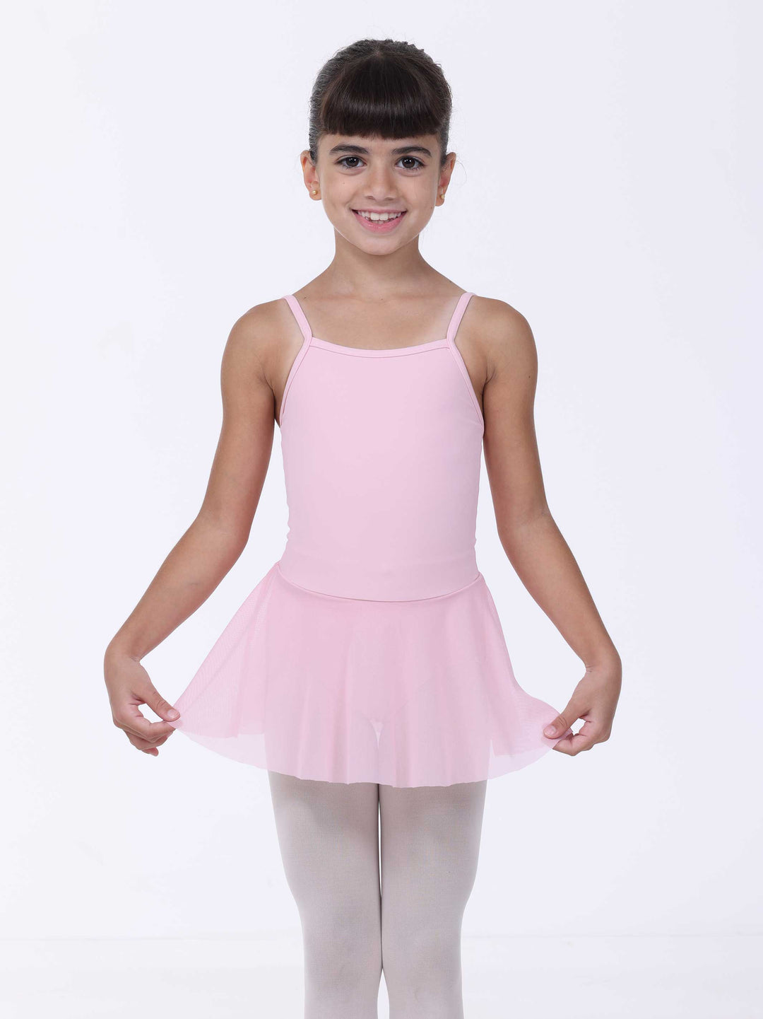 Robe de danse rose clair pour fille – jupe fluide en tulle et bretelles fines, tenue classique pour cours de danse.