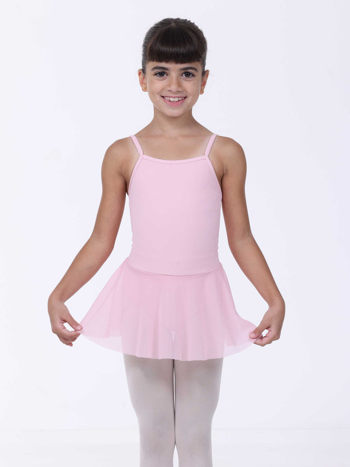 Robe de danse rose clair pour fille – jupe fluide en tulle et bretelles fines, tenue classique pour cours de danse.