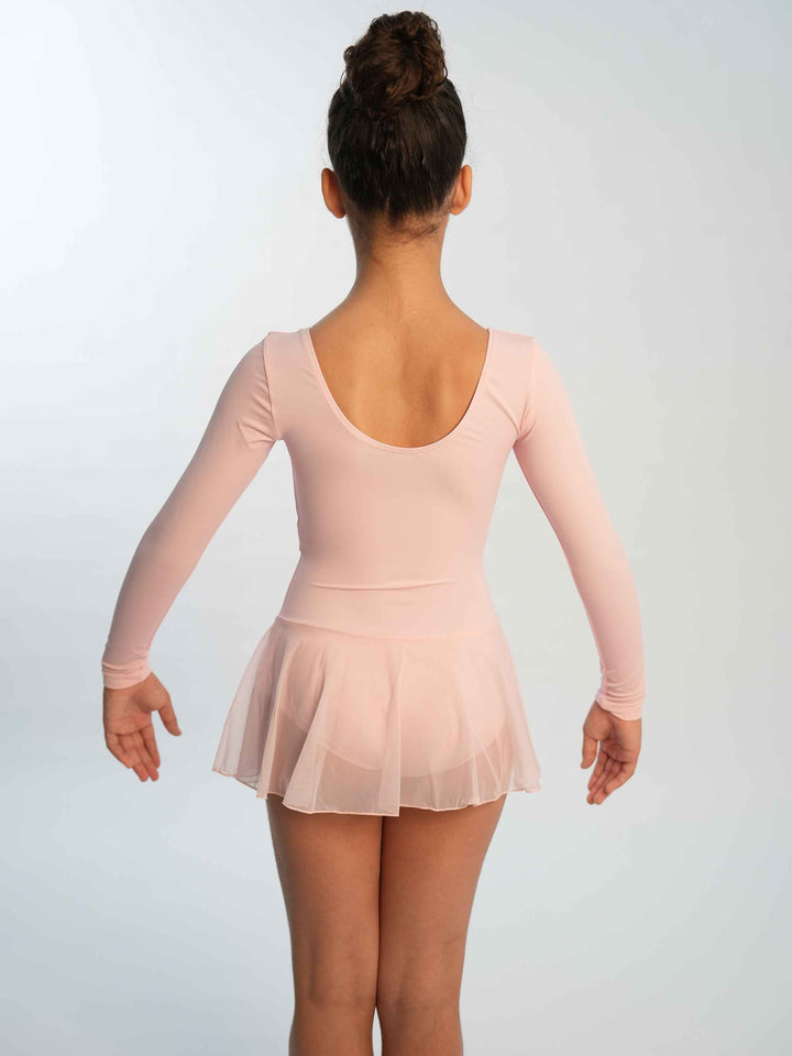 Robe de ballet à manches longues pour filles, avec pinçage à l'avant, couleur rose clair, idéale pour les cours de danse classique - vue arrière