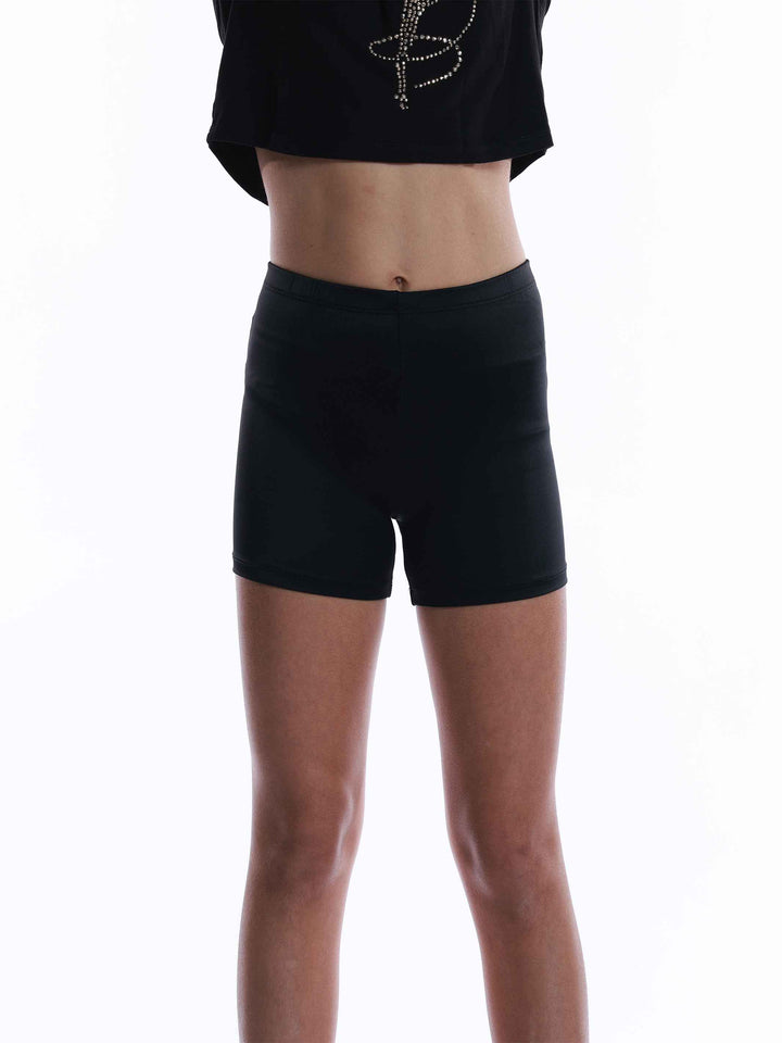 Short basique de danse et gymnastique pour fille, noir, avec forme culotte pour un ajustement confortable. Taille élastique de 2 cm pour un maintien parfait et coupe courte pour une liberté de mouvement optimale. Parfait pour les cours de danse, la gymnastique et autres activités sportives