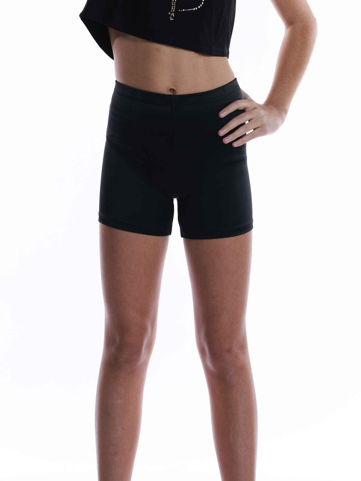 Short basique de danse et gymnastique pour fille, noir, avec forme culotte pour un ajustement confortable. Taille élastique de 2 cm pour un maintien parfait et coupe courte pour une liberté de mouvement optimale. Parfait pour les cours de danse, la gymnastique et autres activités sportives