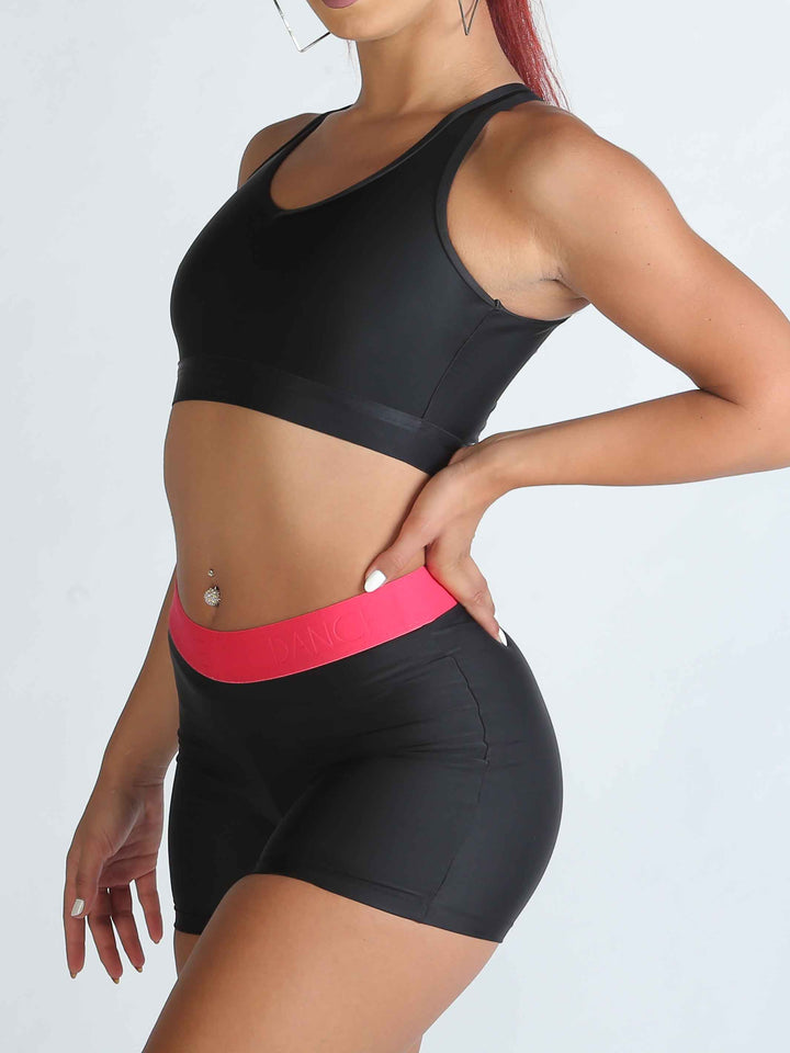 Short de danse taille basse rose vif - vue latérale - bande élastique confortable