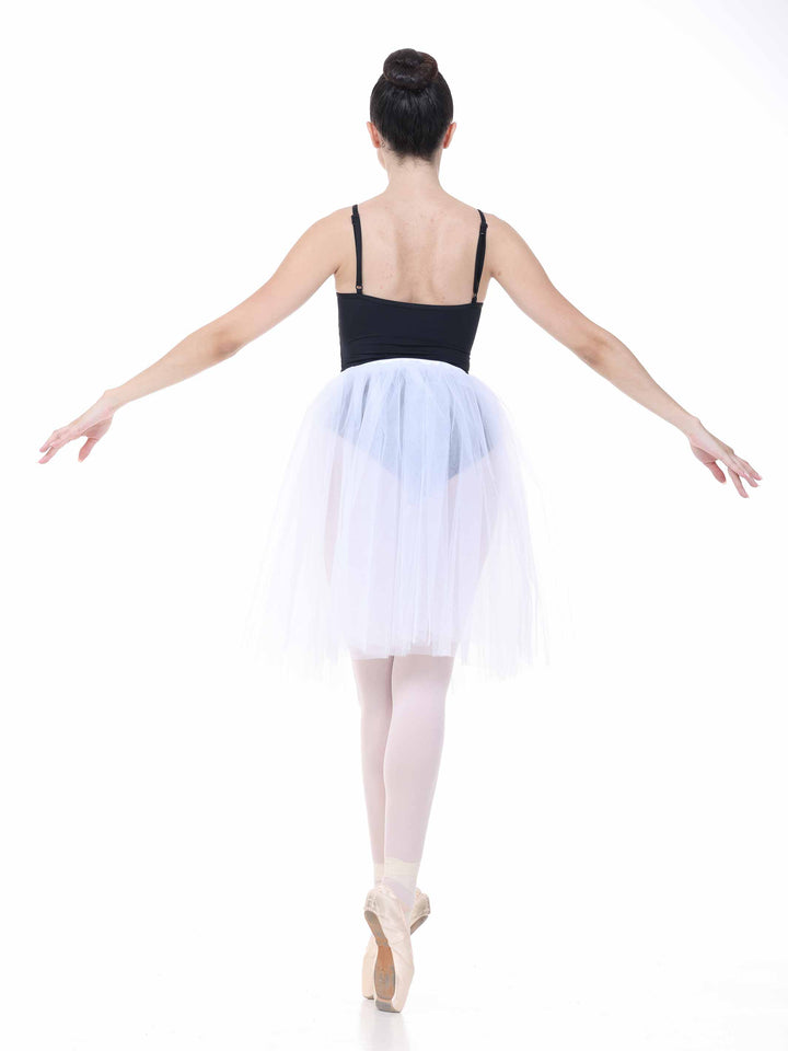 Vue arrière d’une danseuse en tutu blanc sur pointes – tenue élégante pour le ballet.